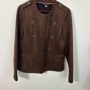 Tommy Hilfiger Brown Double-Breasted Suede-Look Blazer